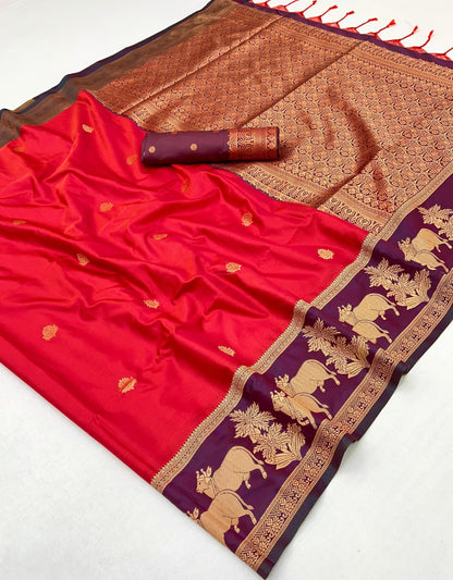 Red Kanjivaram Silk Readymade/Easy Saree