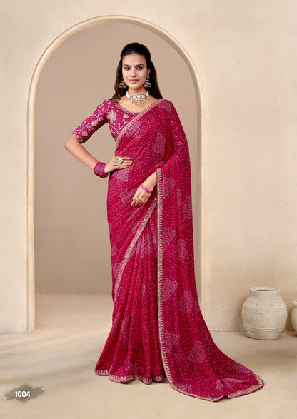 Pink Georgette Readymade/Easy Saree