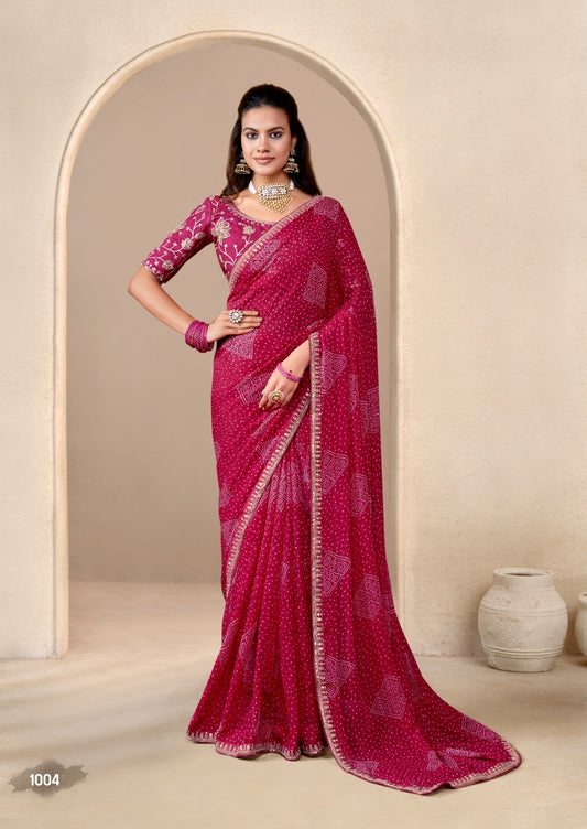 Pink Georgette Readymade/Easy Saree