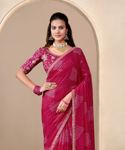 Pink Georgette Readymade/Easy Saree