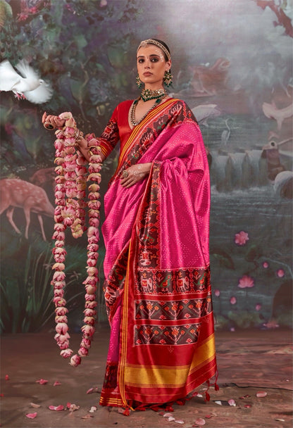 Deep Pink Patola Silk Readymade/Easy Saree