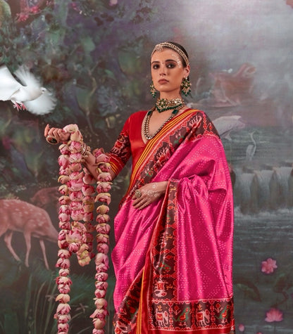 Deep Pink Patola Silk Readymade/Easy Saree