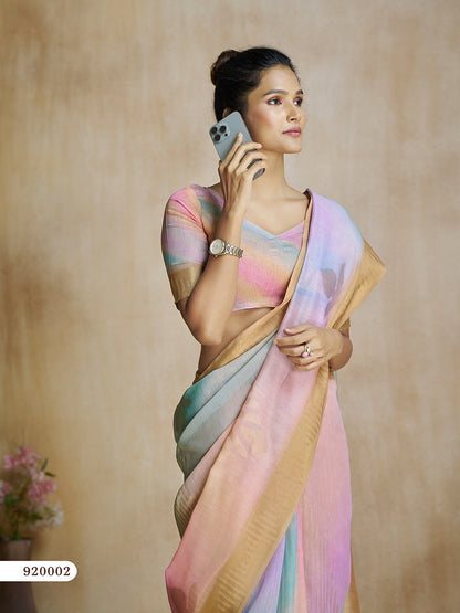 Multicolor Digital Print Silk Readymade/Easy Saree