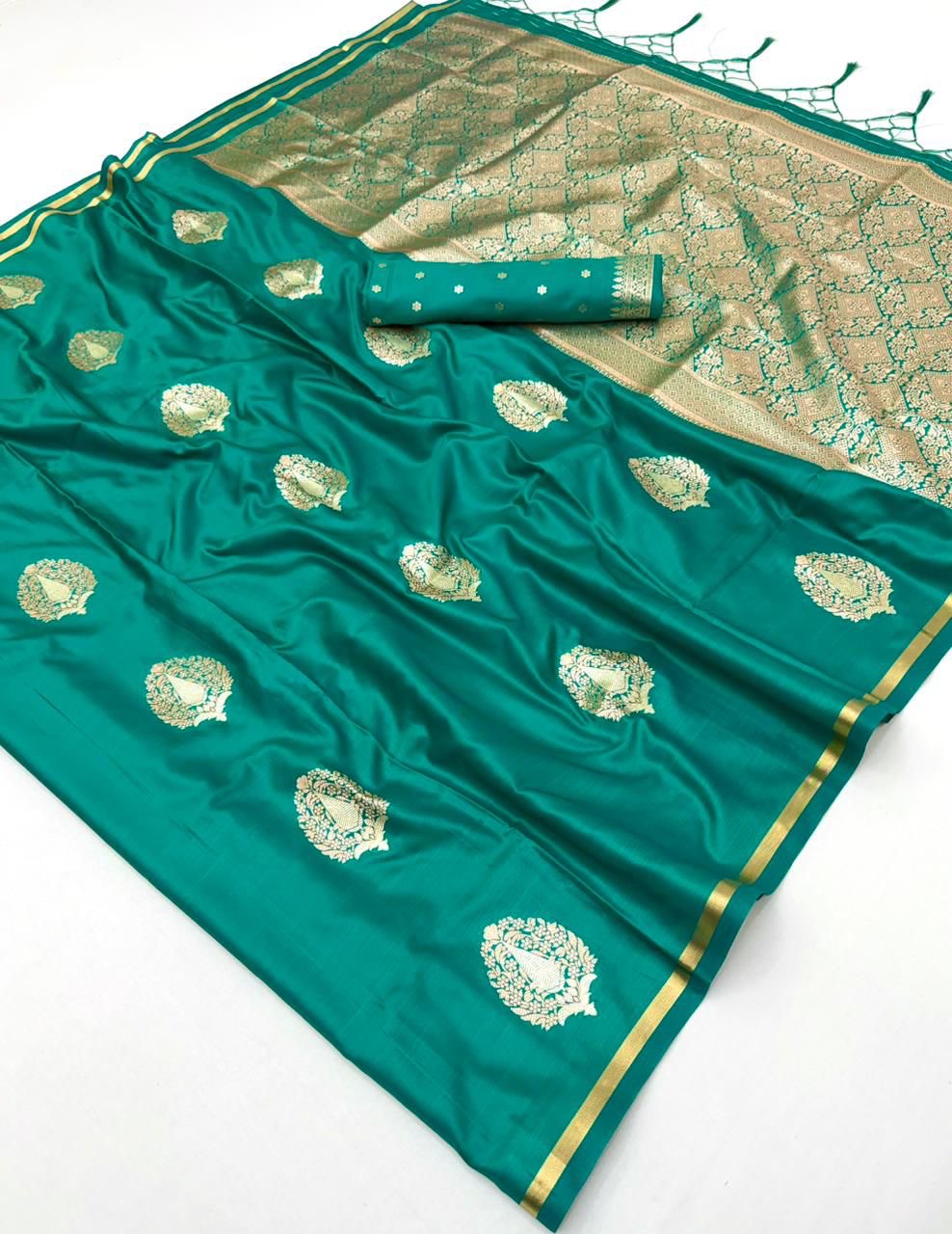 Teal Green Satin Silk Ready To Wear/Easy Saree - Panaash Saree