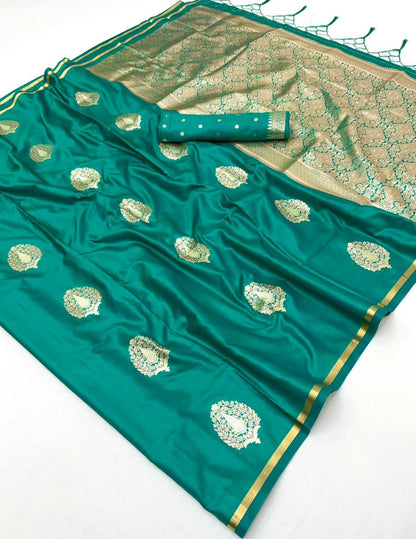Teal Green Satin Silk Ready To Wear/Easy Saree - Panaash Saree