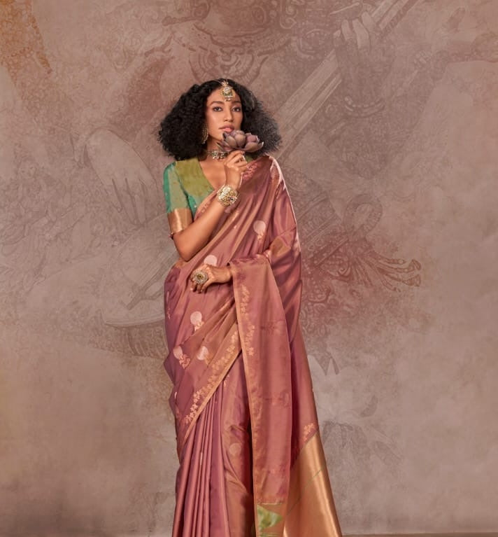 Dusty Rose Kanjivaram Silk Readymade/Easy Saree - Panaash Saree