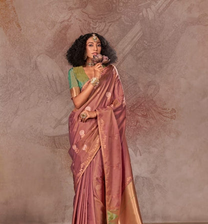Dusty Rose Kanjivaram Silk Readymade/Easy Saree - Panaash Saree