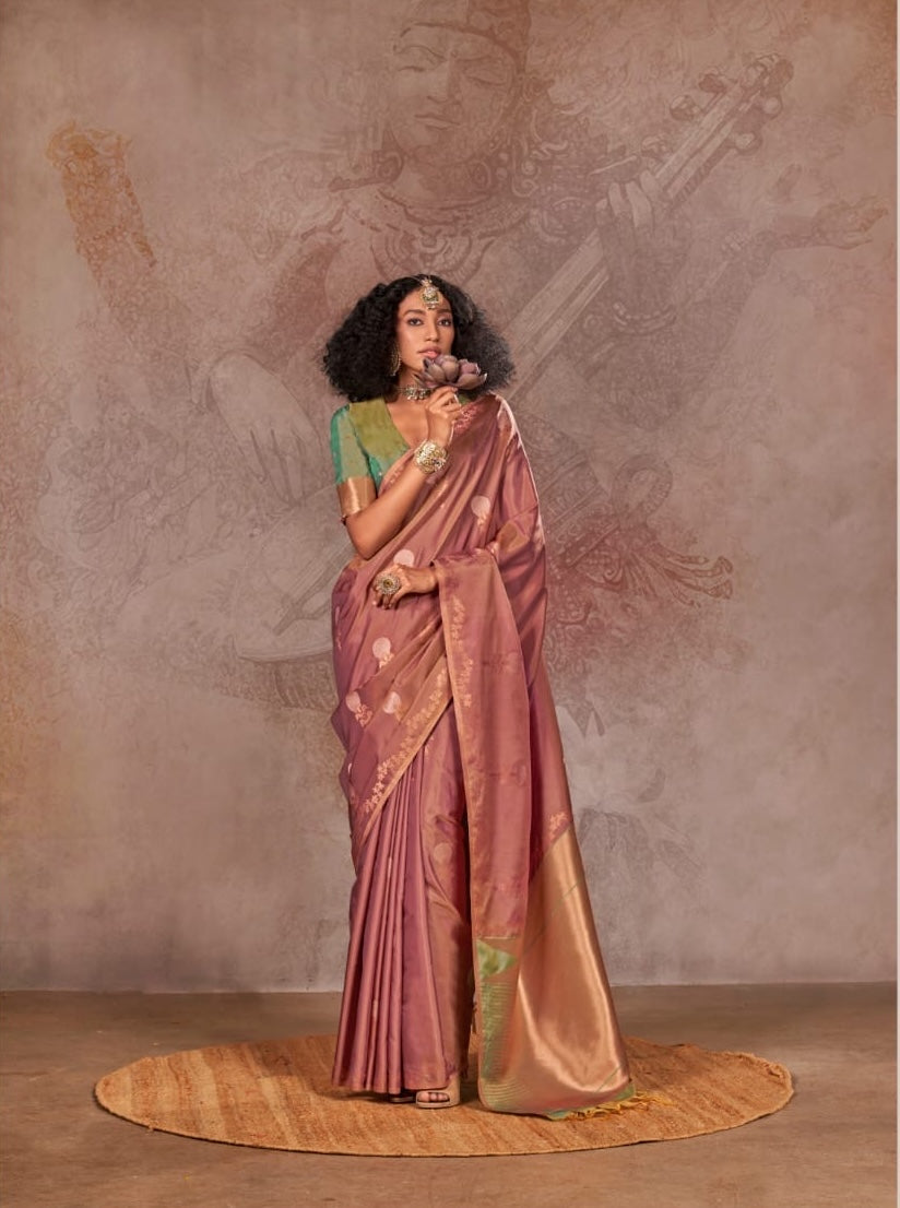 Dusty Rose Kanjivaram Silk Readymade/Easy Saree - Panaash Saree