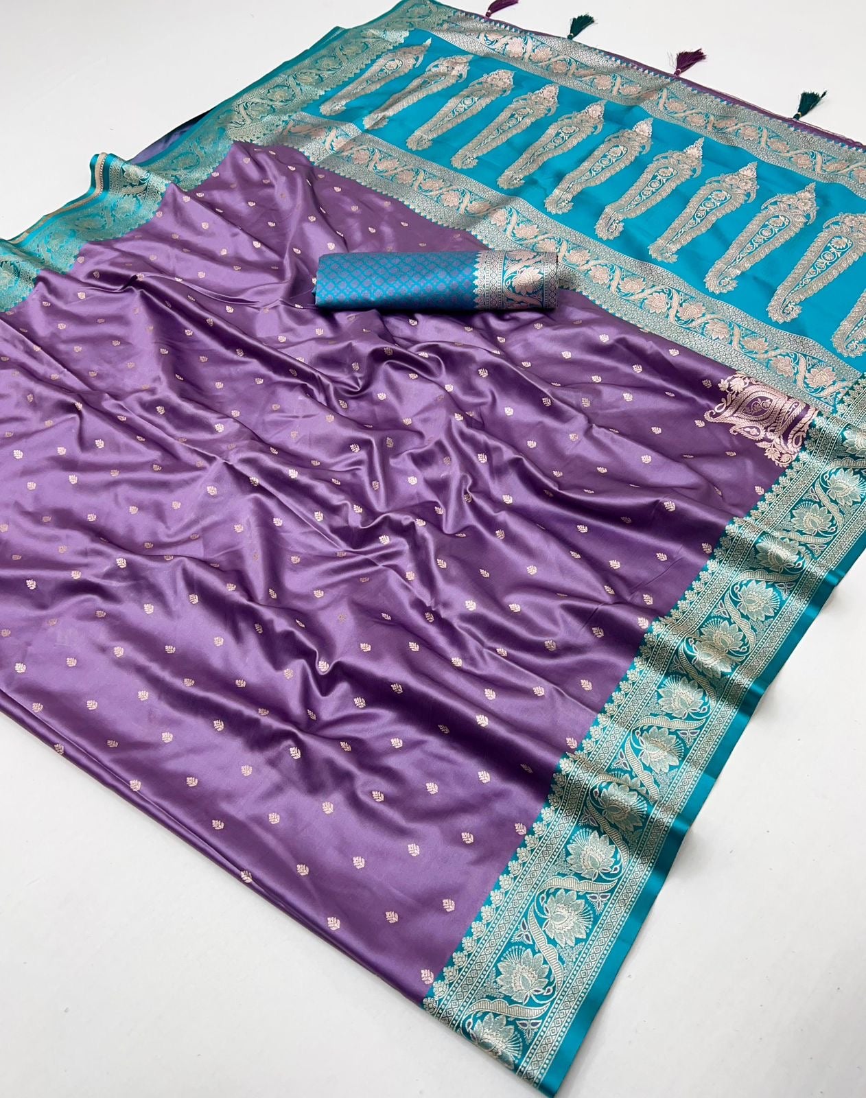 Lavender Purple Satin Silk Readymade/Easy Saree - Panaash Saree