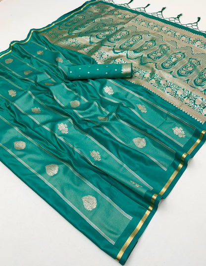 Teal Green Satin Silk Ready to wear/Easy Saree - Panaash Saree