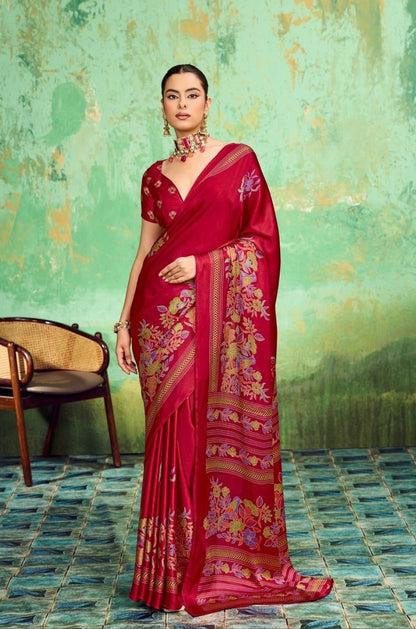 Red Modal Silk Ready To Wear/Easy Saree by StyleByPanaash