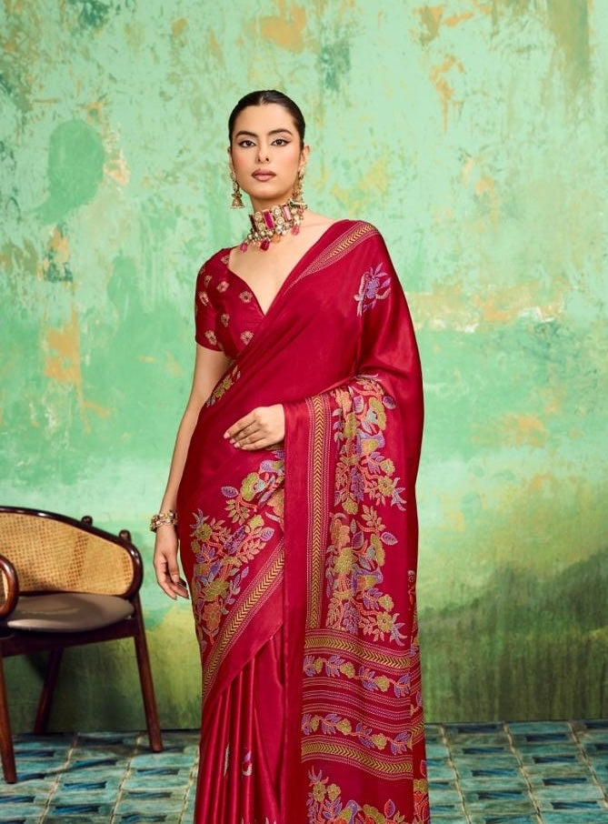 Red Modal Silk Ready To Wear/Easy Saree by StyleByPanaash