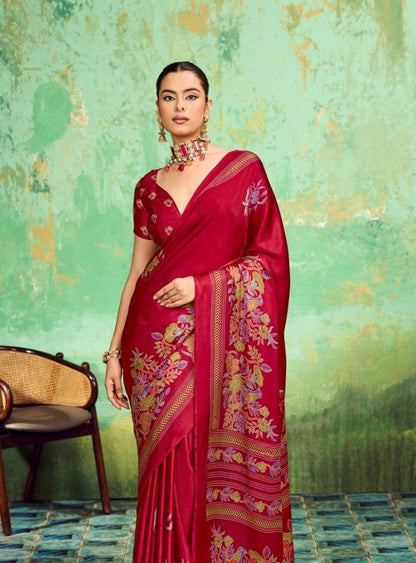 Red Modal Silk Ready To Wear/Easy Saree by StyleByPanaash