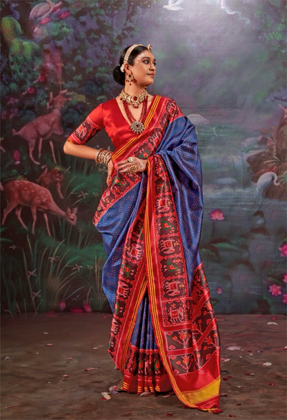 Royal Blue Patola Silk Readymade/Easy Saree