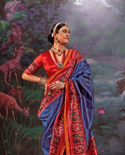 Royal Blue Patola Silk Readymade/Easy Saree