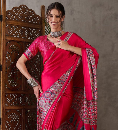 Bright red Crepe Silk Office wear Readymade/Easy Saree