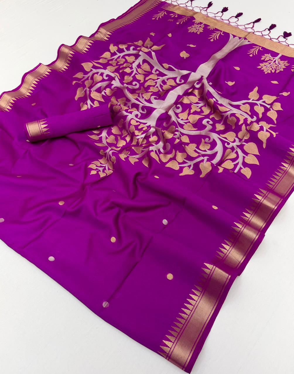 Royal Purple Kataan Silk Readymade/Easy Saree - Panaash Saree