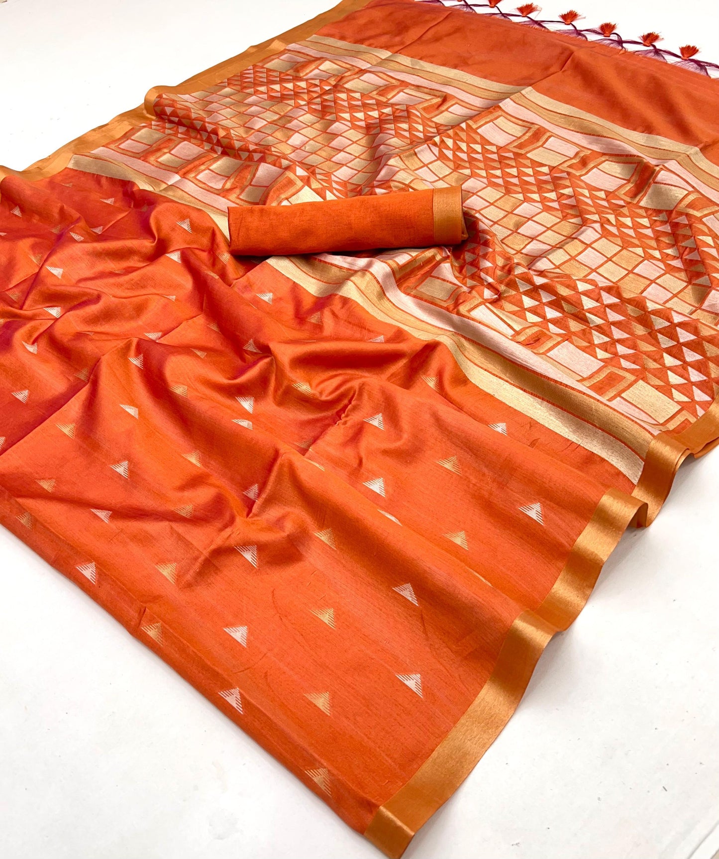 Orange Tussar Silk Readymade/Easy Saree