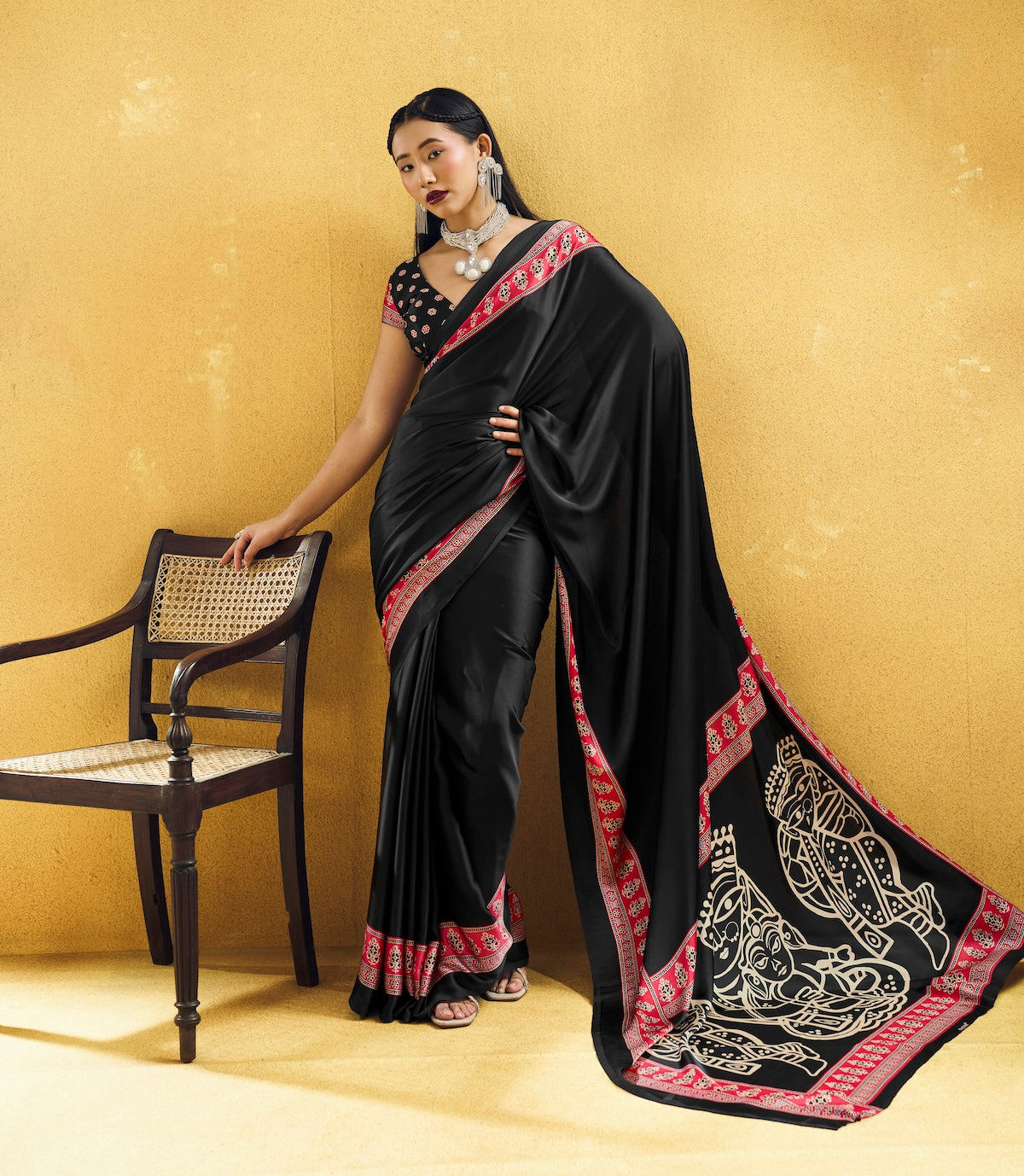 Black Modal Silk Ready To Wear/Easy Saree by stylebypanaash