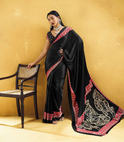 Black Modal Silk Ready To Wear/Easy Saree by stylebypanaash