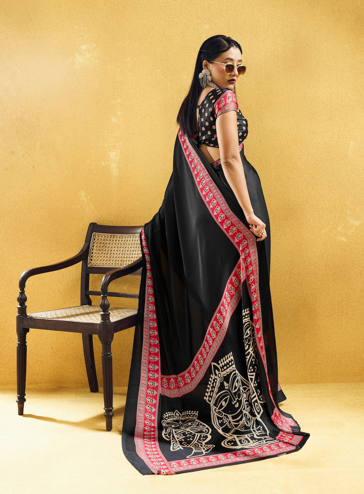 Black Modal Silk Ready To Wear/Easy Saree by stylebypanaash