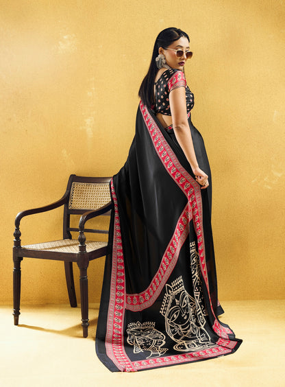 Black Modal Silk Ready To Wear/Easy Saree by stylebypanaash