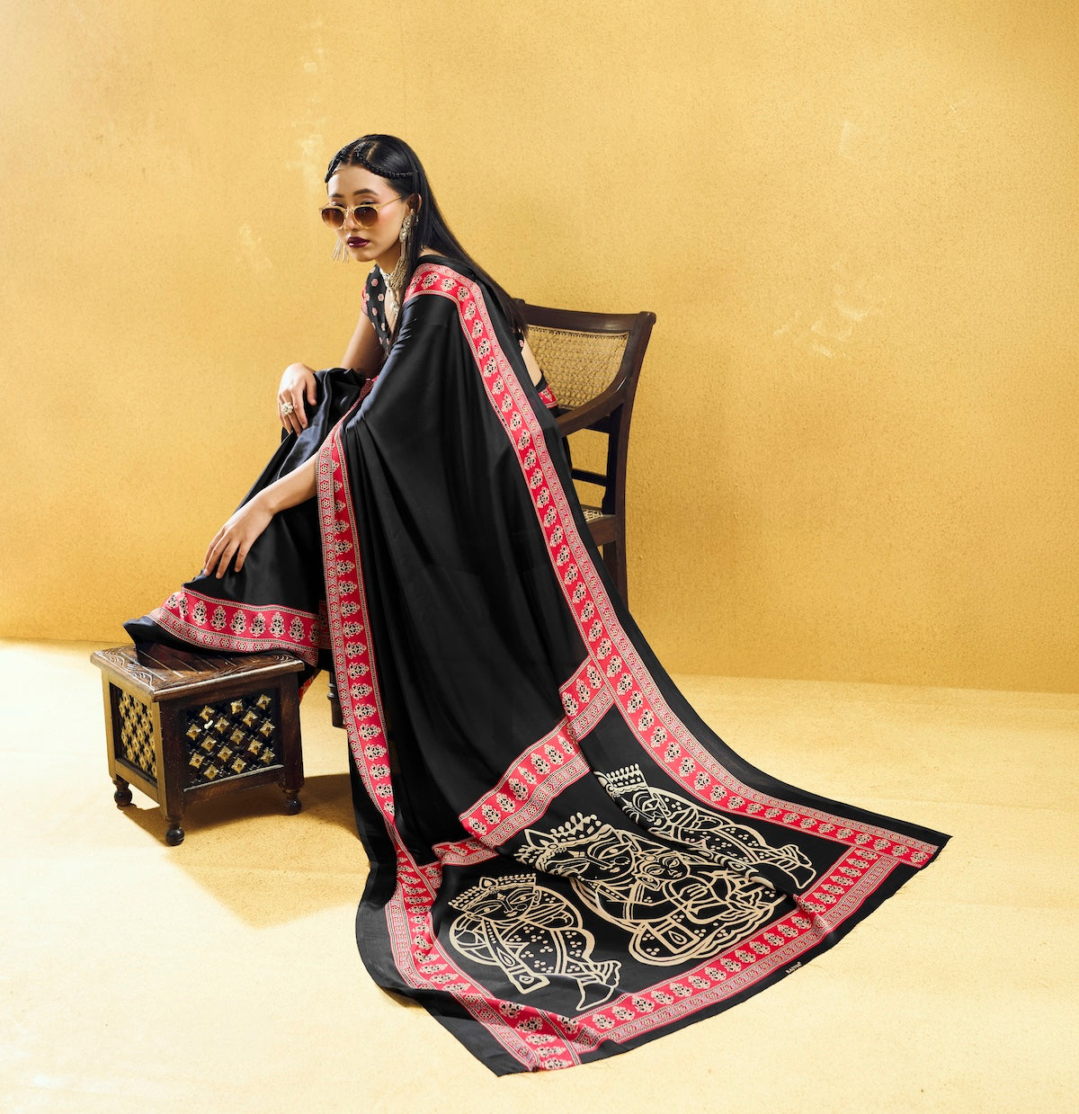 Black Modal Silk Ready To Wear/Easy Saree by stylebypanaash