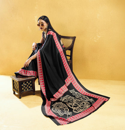 Black Modal Silk Ready To Wear/Easy Saree by stylebypanaash