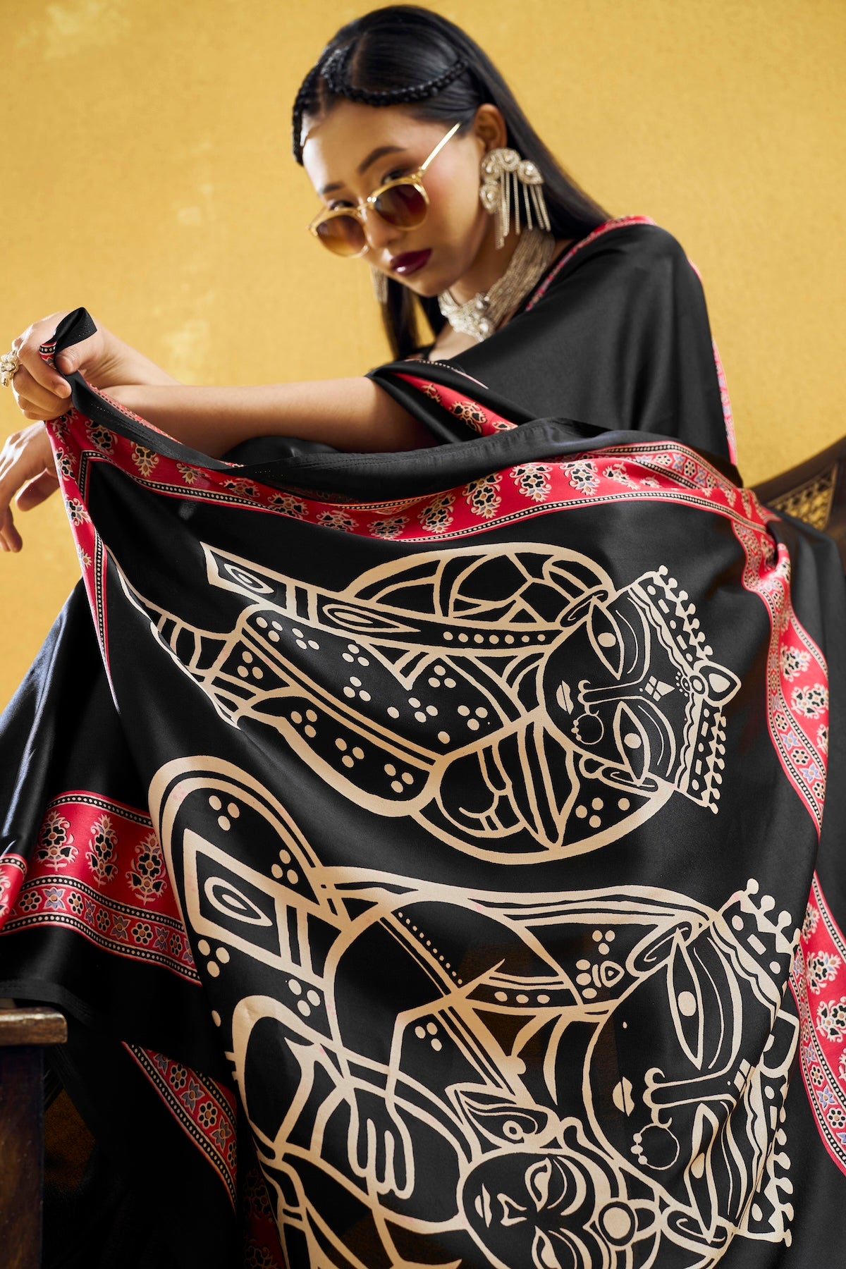 Black Modal Silk Ready To Wear/Easy Saree by stylebypanaash