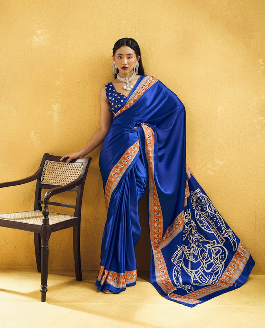 Indigo Blue Modal Silk Ready To Wear/Easy Saree