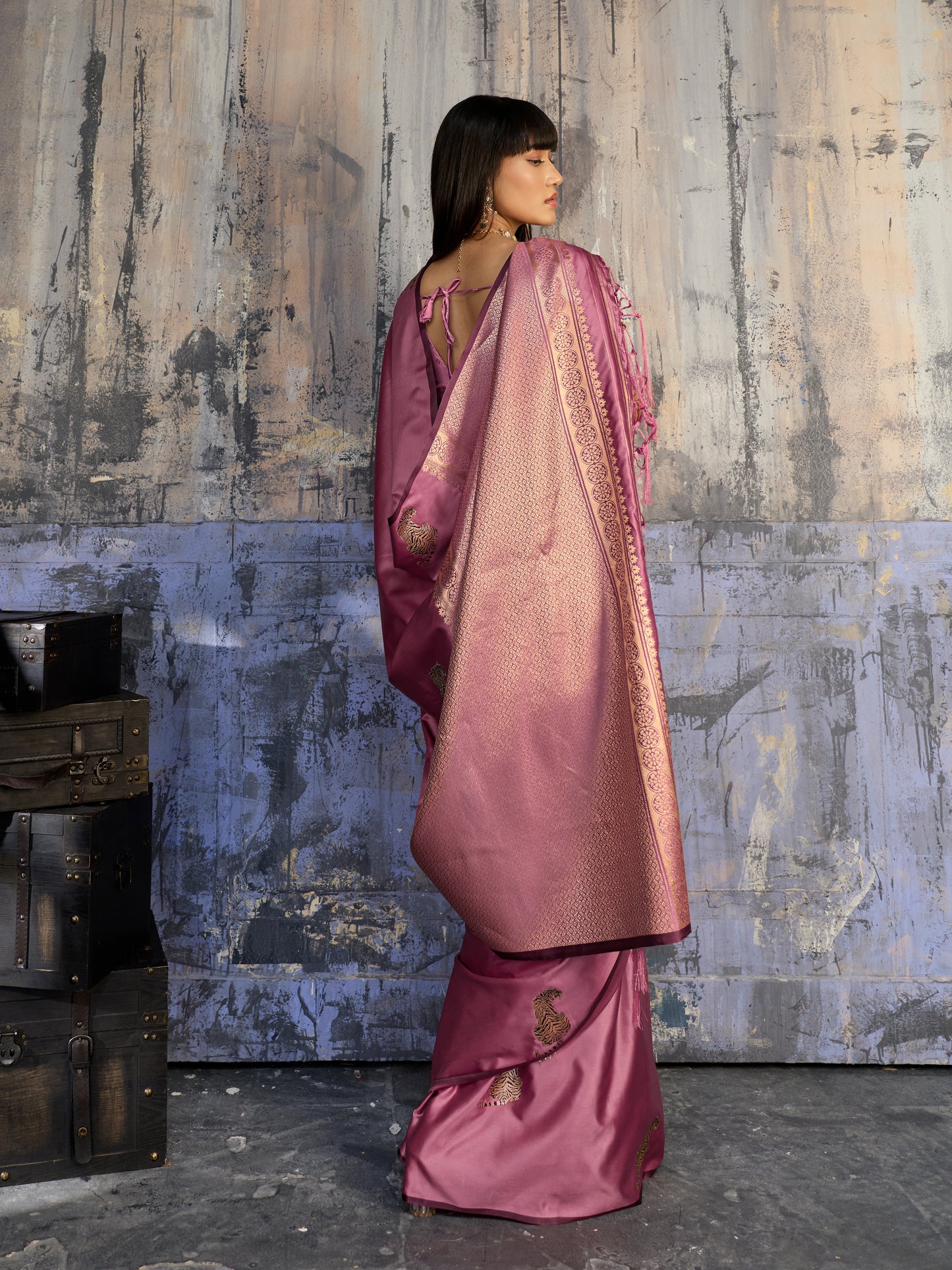 Rose Pink Satin Silk Readymade/Easy Saree - Panaash Saree