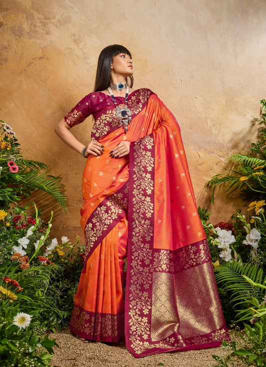 Orange Kanjivaram Silk Readymade/Easy Saree