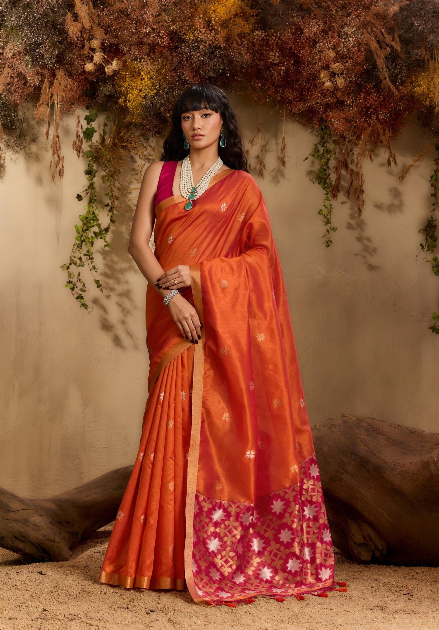 Orange Color Raw Silk Readymade/Easy Saree