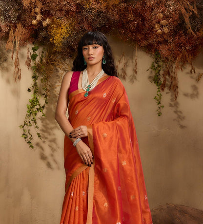 Orange Color Raw Silk Readymade/Easy Saree