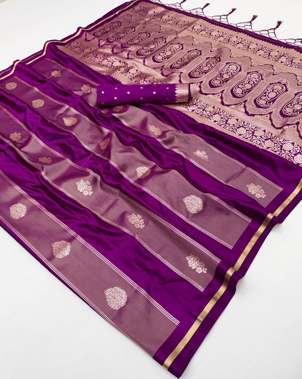 Magenta Satin Silk Ready to wear/Easy Saree - Panaash Saree