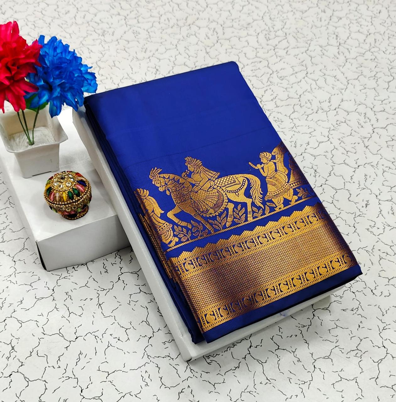 Blue Kanjivaram Silk Ready To Wear/Easy Saree - Panaash Saree