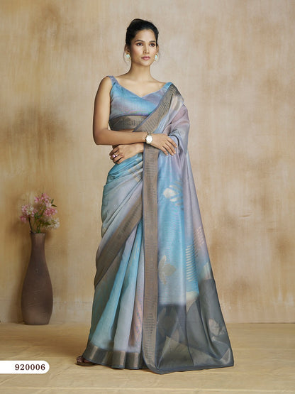 Grey Tone Digital Print Silk Readymade/Easy Saree