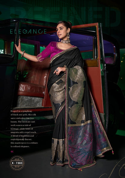Plain Black Banarasi Silk Readymade/Easy Saree