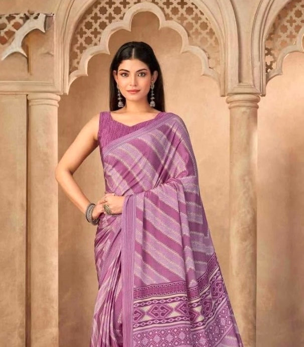 Mauve Purple Crepe Silk Ready To Wear/Easy Saree by Stylebypanaash 