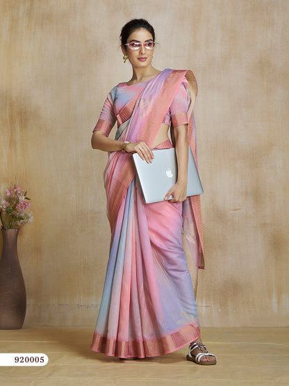 Light Pink Tone Digital Print Silk Readymade/Easy Saree