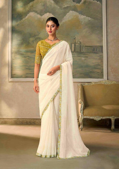 White Cocktail Ready To Wear/Easy Saree by Stylebypanaash 
