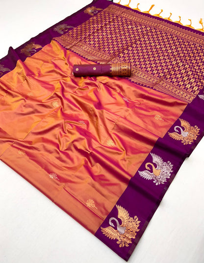 Coral Orange Readymade/Easy Kanjivaram Saree - Panaash Saree