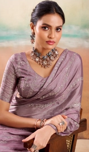 Mauve Georgette Readymade/Easy Saree - Panaash Saree