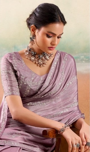 Mauve Georgette Readymade/Easy Saree - Panaash Saree