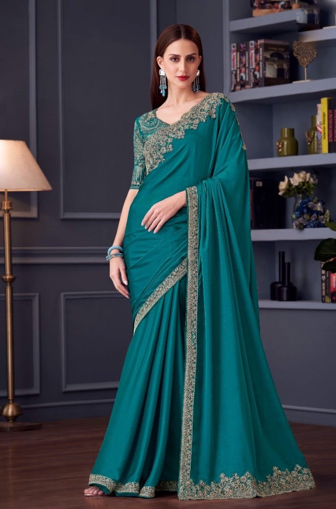 Green Color Cocktail Readymade Saree