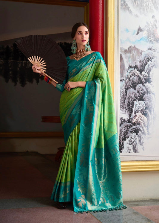 Lime Green Readymade/Easy Kanjivaram Saree