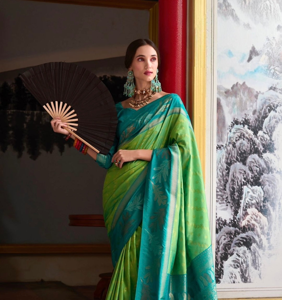 Lime Green Readymade/Easy Kanjivaram Saree - Panaash Saree