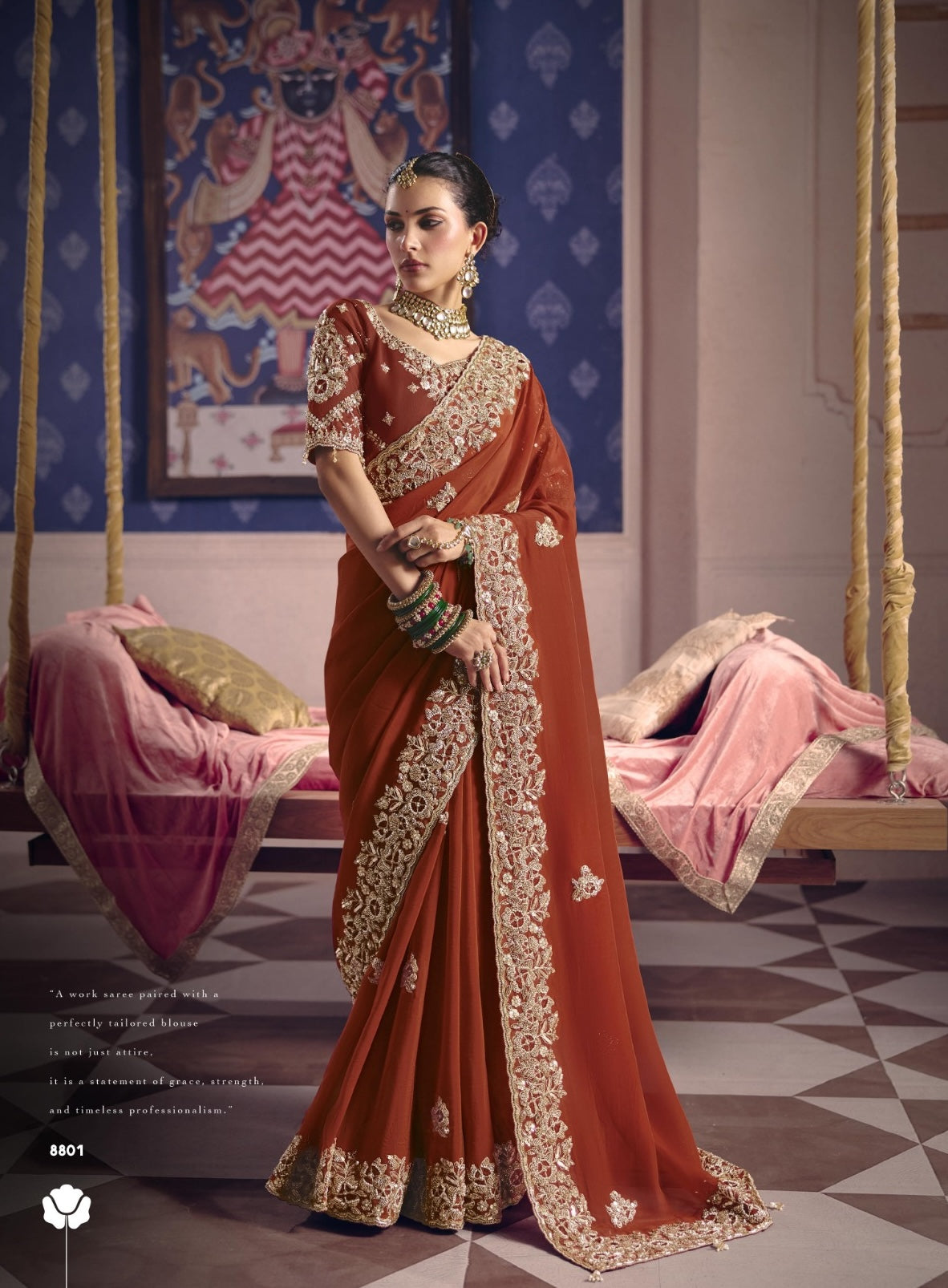 Rust Designer Silk Ready To Wear/Easy Saree by Stylebypanaash