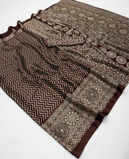 Brown Modal Satin Office Wear Ready To Wear/Easy Saree - Panaash Saree