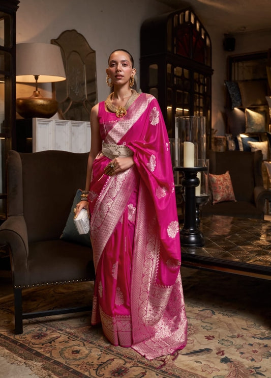 Pink Khadi Georgette Readymade/Easy Saree